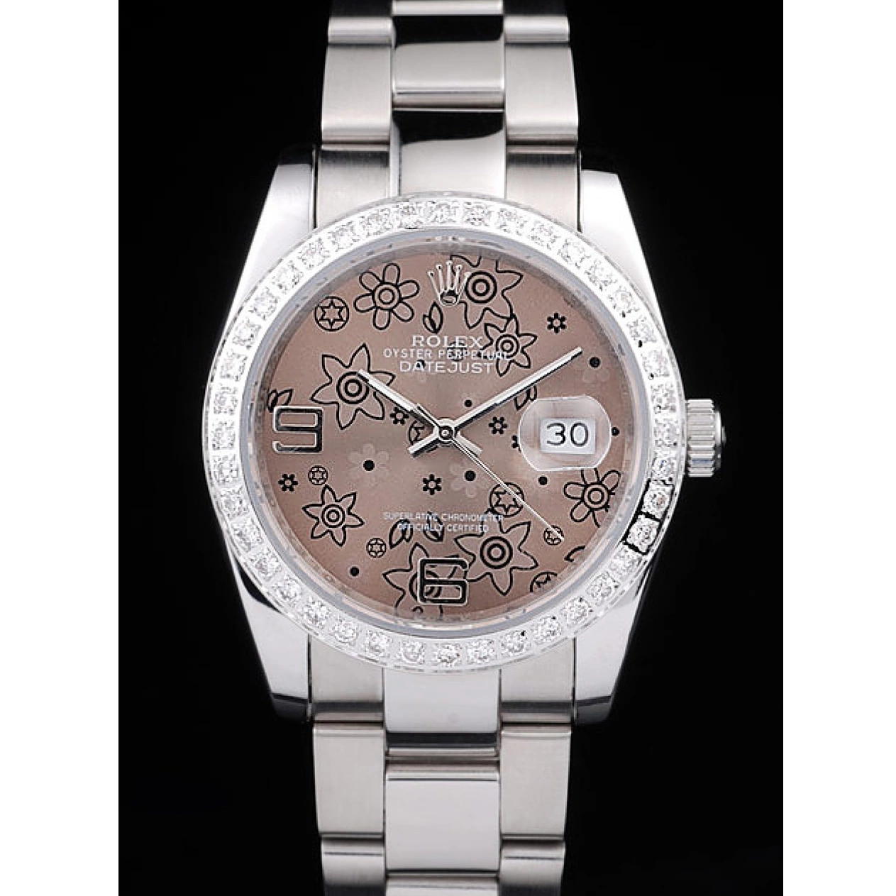 Aaa replica watch Stainless Datejust Diamond Dial Steel Polished Plated Flowers Brown Rolex 0521